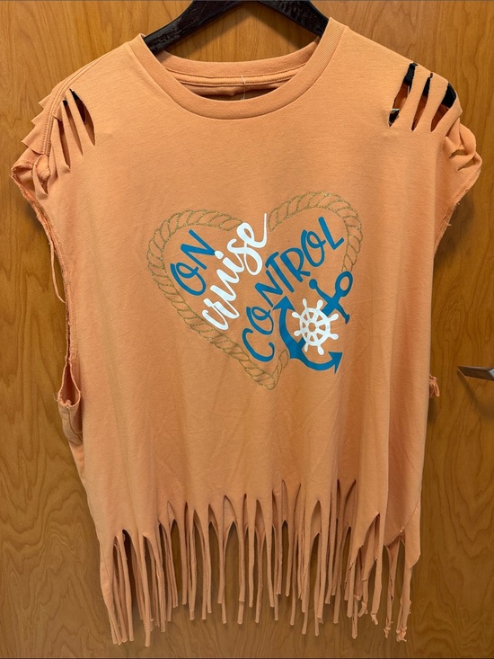 George Other - 🚢🚢🚢BOGOHO🚢🚢🚢Peach Fringe Swim Coverup with Blue Nautical Print-3X